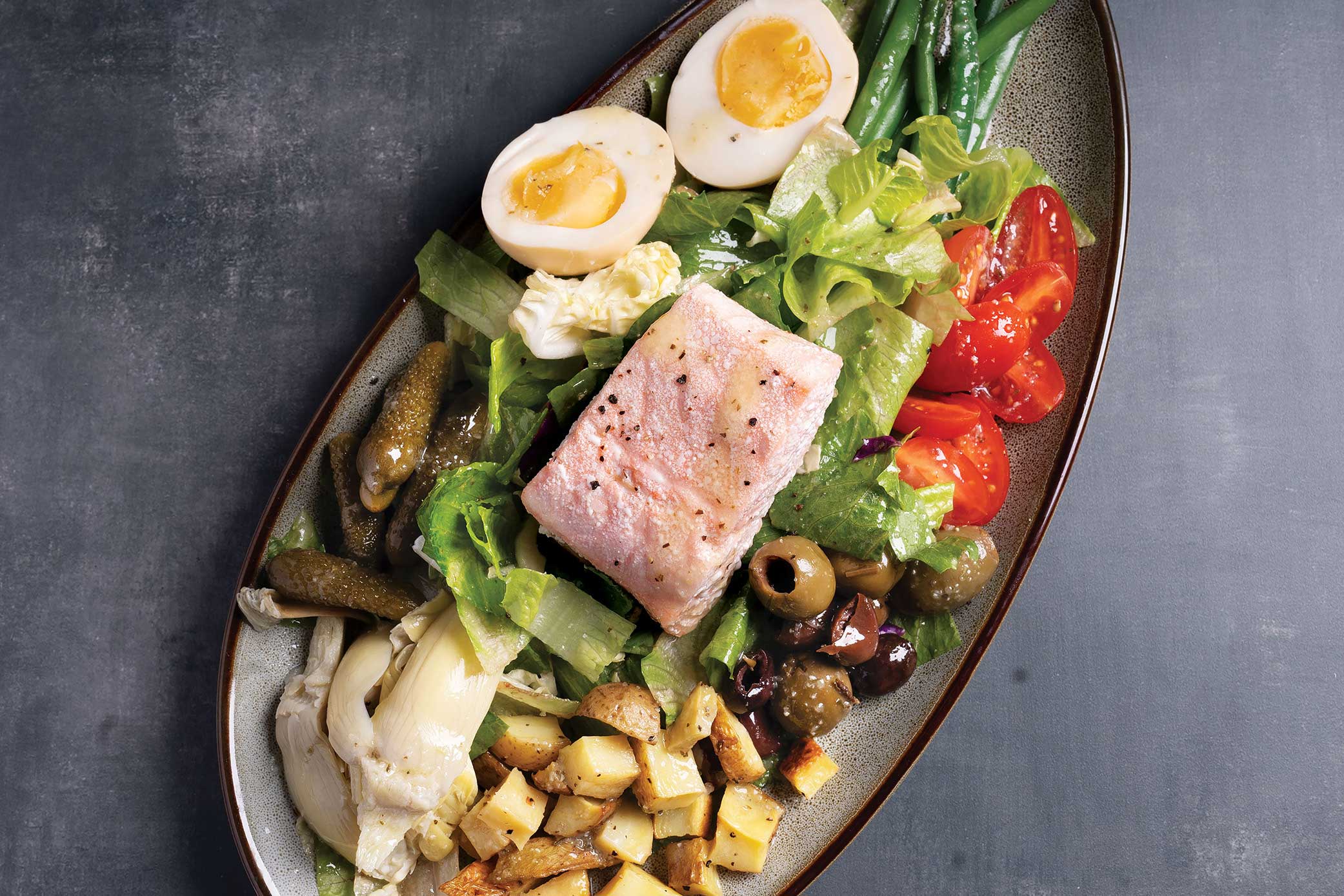 salad with eggs and fish