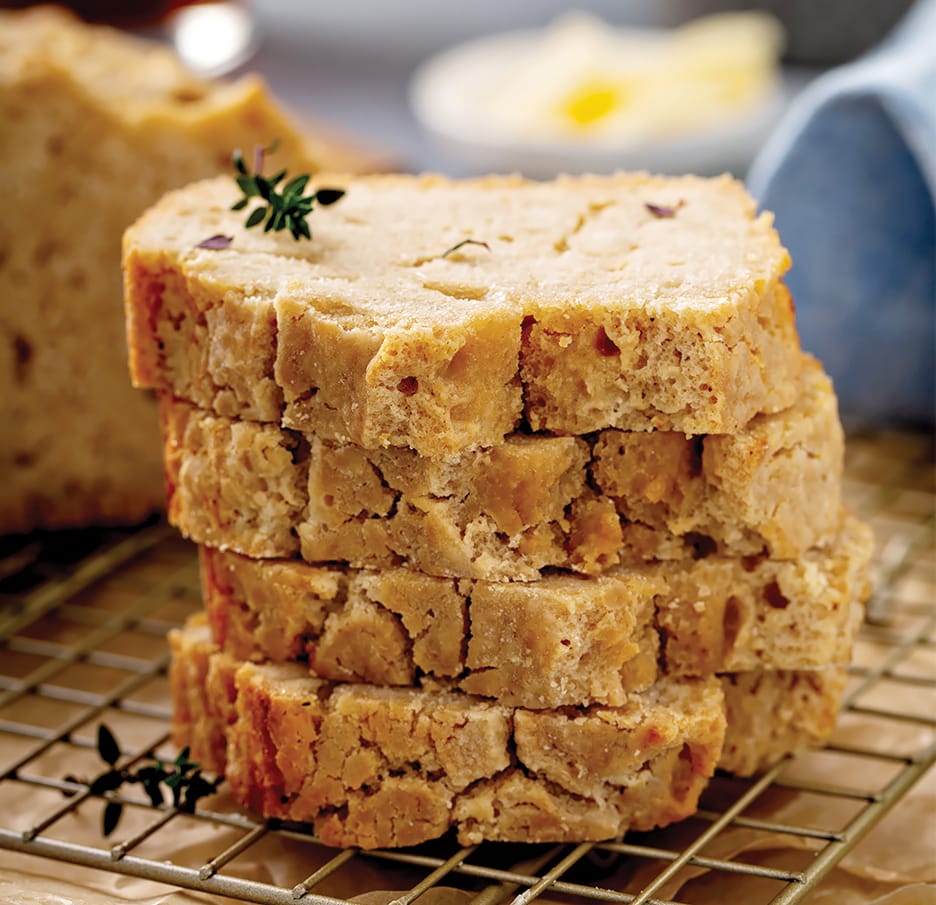 Beer bread sliced and stacked